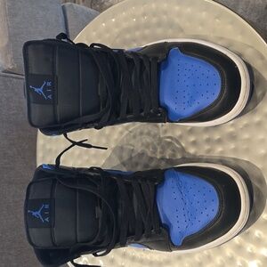 Men's Black and Blue Jordan 1 Sneakers